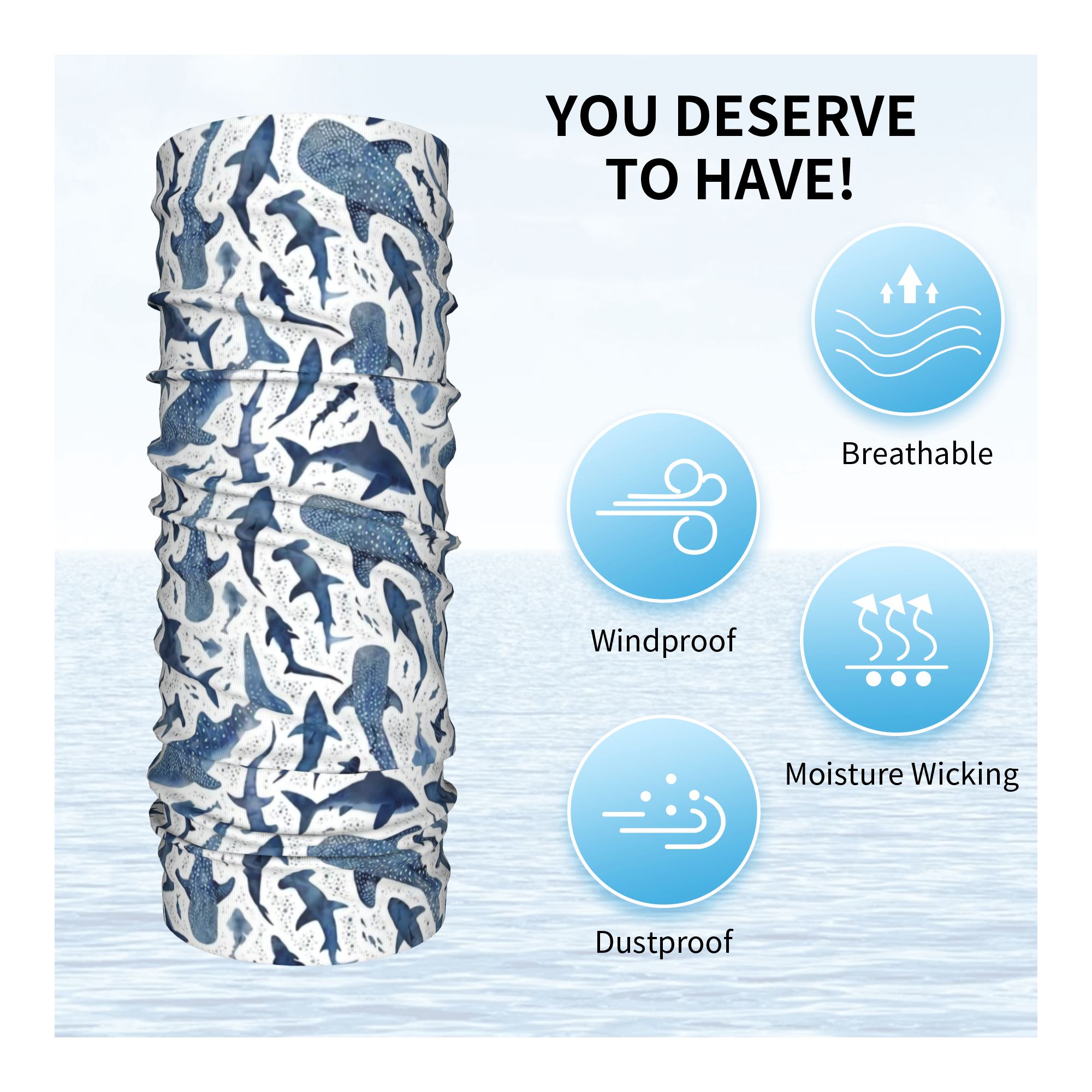 Custom Blue Watercolour Shark  - Neck Warmer Tube review and price