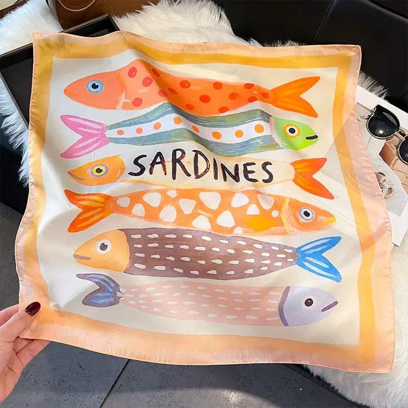 Fashion Fish Pattern Square Si - Ascot Neck Scarf review and price